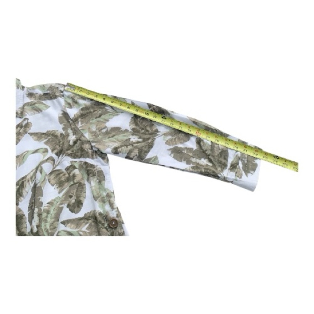Chico's White Olive Green Leaf Print Blouse Lightweight Tab Sleeve‎ Tunic Size 1 - Picture 11 of 12
